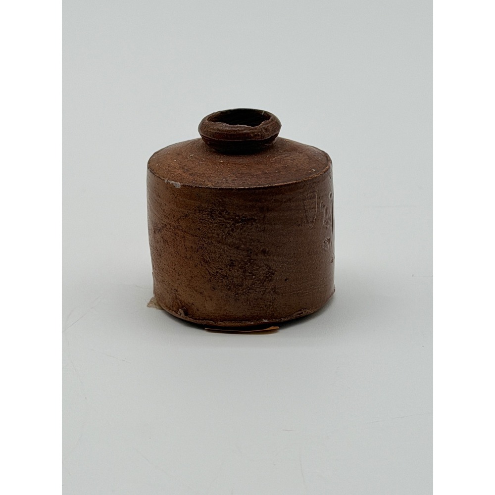 Antique Stoneware Inkwell Brown Glazed Pottery Found in Prague 1958 Primitive